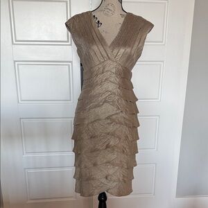 Adrianna Papell Gold Layered Midi Dress